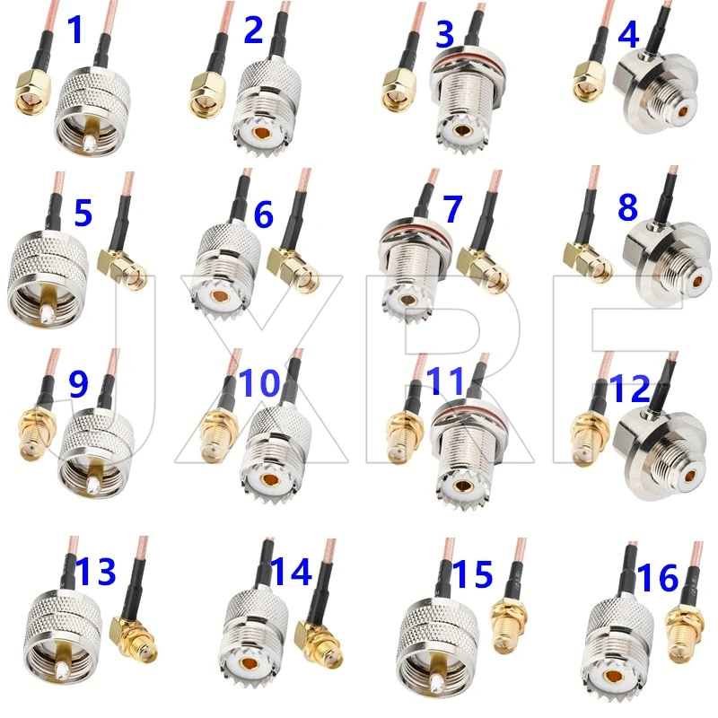 

JXRF Connector SMA Male Female to PL259 SO239 UHF Male Female Right angle Adapter RG316 Cable Jumper Pigtail