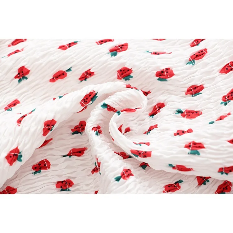 

Vintage Shirt tops for women fashion 2020 autumn sweet strawberry printed u neck puff sleeve elastic Blouse shirt top female