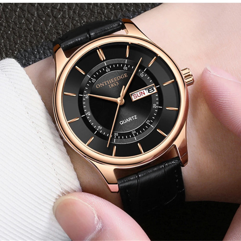 hot fashion mans quartz auto date wristwatch brand waterproof leather watches for men casual rose gold watch for male 2021 new free global shipping