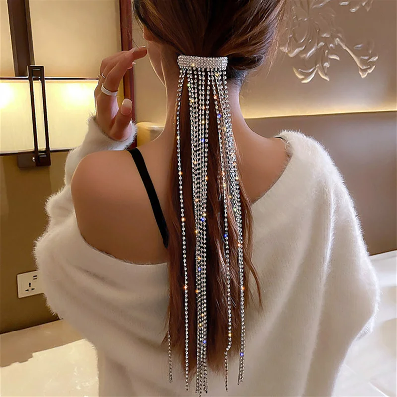 FYUAN Shine Full Rhinestone Hairpins for Women Bijoux Long Tassel Crystal Hair Accessories Wedding Banquet Jewelry | Украшения и