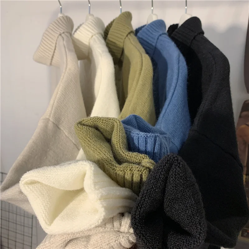 

Turtleneck sweater men korean fashion personality hong kong style couple sweater men autumn solid color sweater