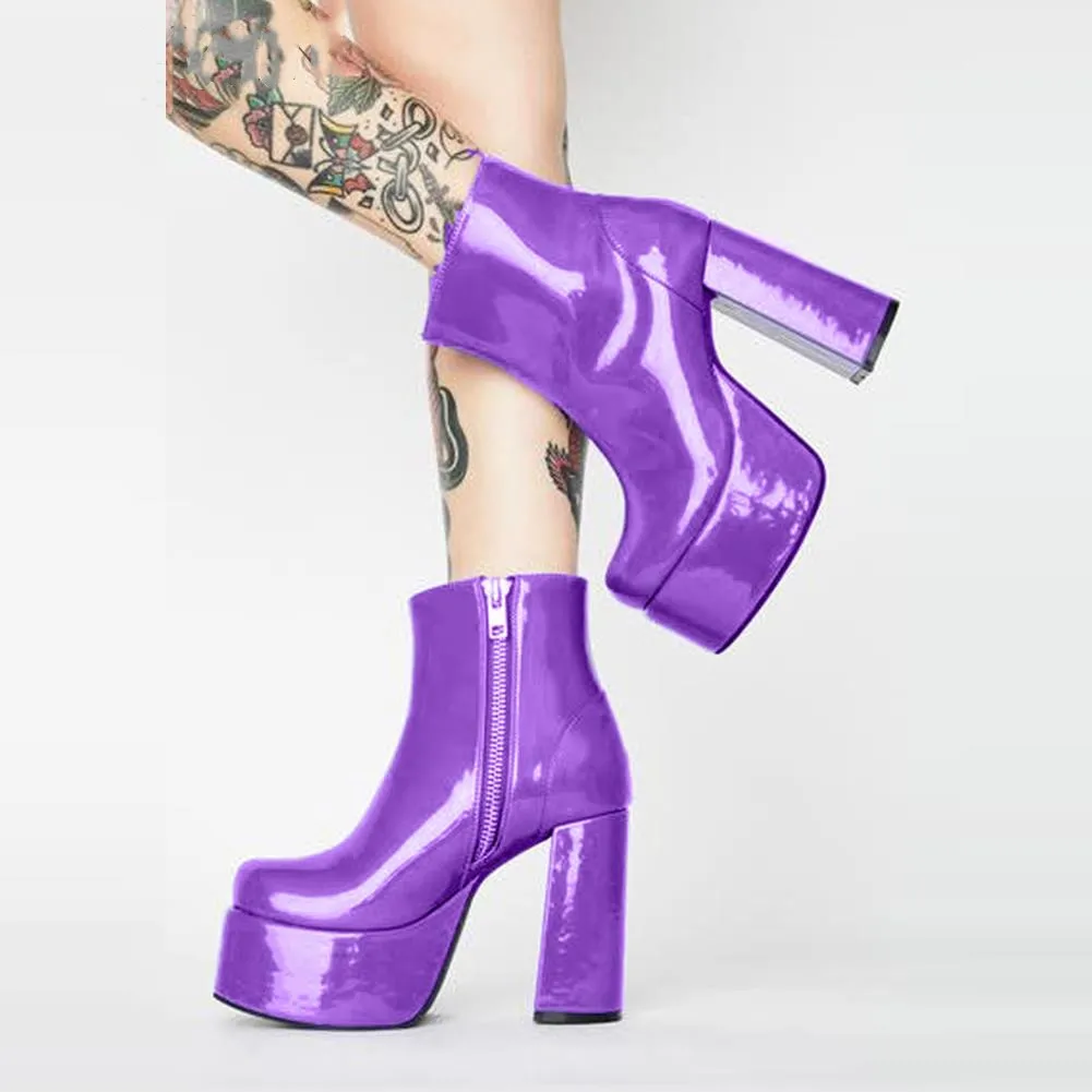 

Women Zipper Round Toe Boots Platform Ankle Boots Candy Color Punk Winter Platform high heel women's boots