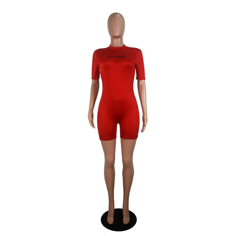 Red HAOYUAN, спортивный костюм с буквенным принтом, короткий рукав, осенняя толстовка, цельная одежда, бодикон, комбинезоны, женский комбинезон, шорты - Цвет: Red