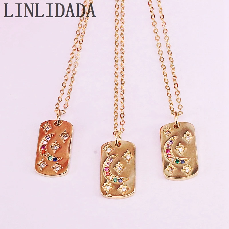 10 шт. позолоченное разноцветное CZ микро проложенное Луна дизайн ожерелье с