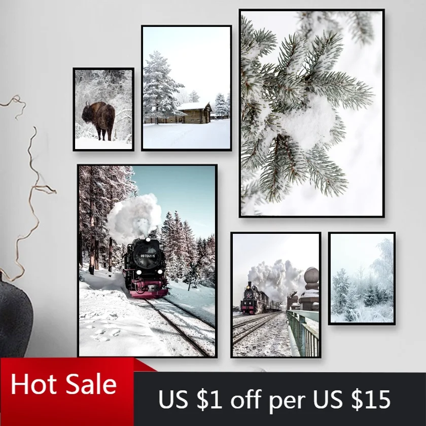 Настенная картина зимний Снежный лес сосна горный рогатого скота Картина на