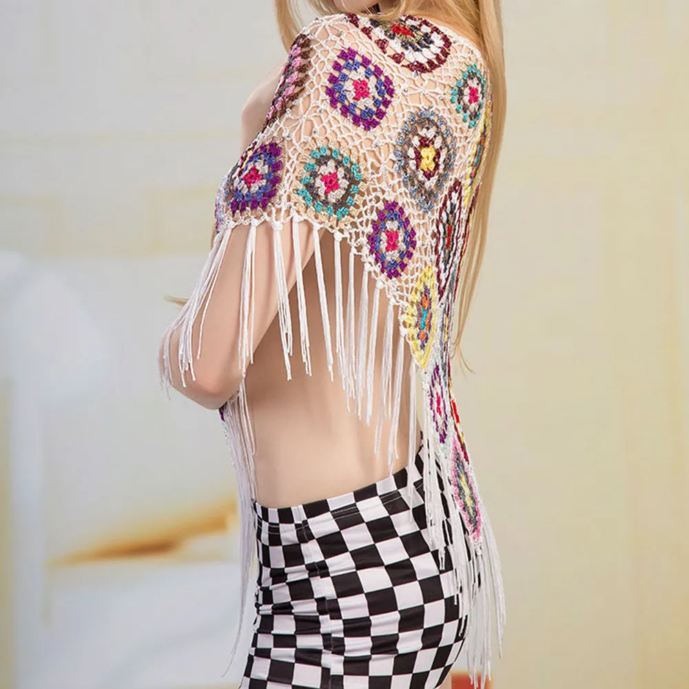 Женский пляжный купальный костюм кафтан расшитый кисточками необычный