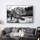 Плакаты с изображением черно-белого тигра и дикой природы, картина с рисунком животных, настенное украшение для гостиной