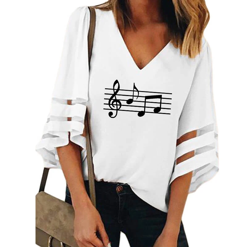 Рубашка женская с принтом Music Note пикантный Свободный Топ коротким рукавом и