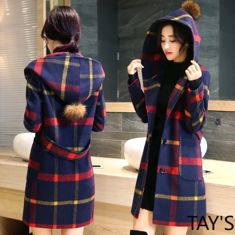 Бесплатная доставка осеннее Новое тонкое британское шерстяное пальто в клетку