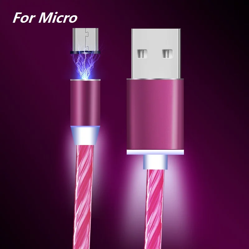 Магнитный зарядный кабель типа C, светящийся usb-кабель для iPhone XS Max XR X светодиодный USB C провод для быстрой зарядки для samsung huawei P20 - Цвет: Red For Micro