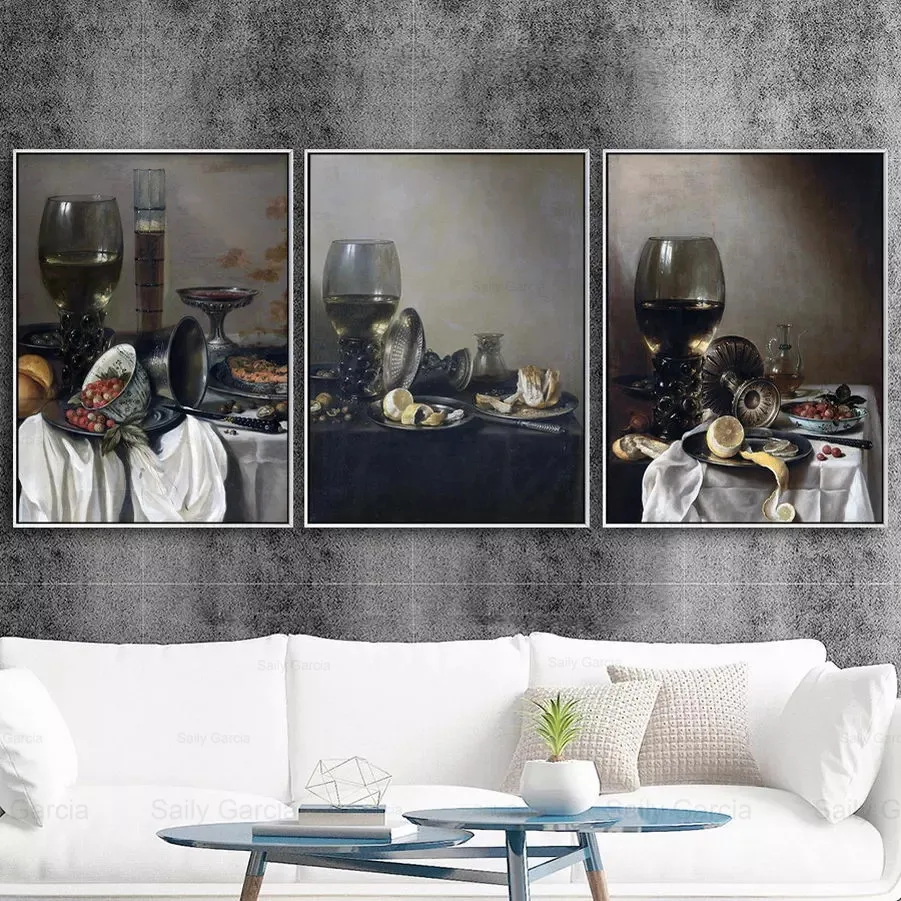 

Vintage Still Life Poster Wine Glass Tableware Dinner Oil Canvas Painting Wallpaper Medieval Print Picture Craft Decoration Home