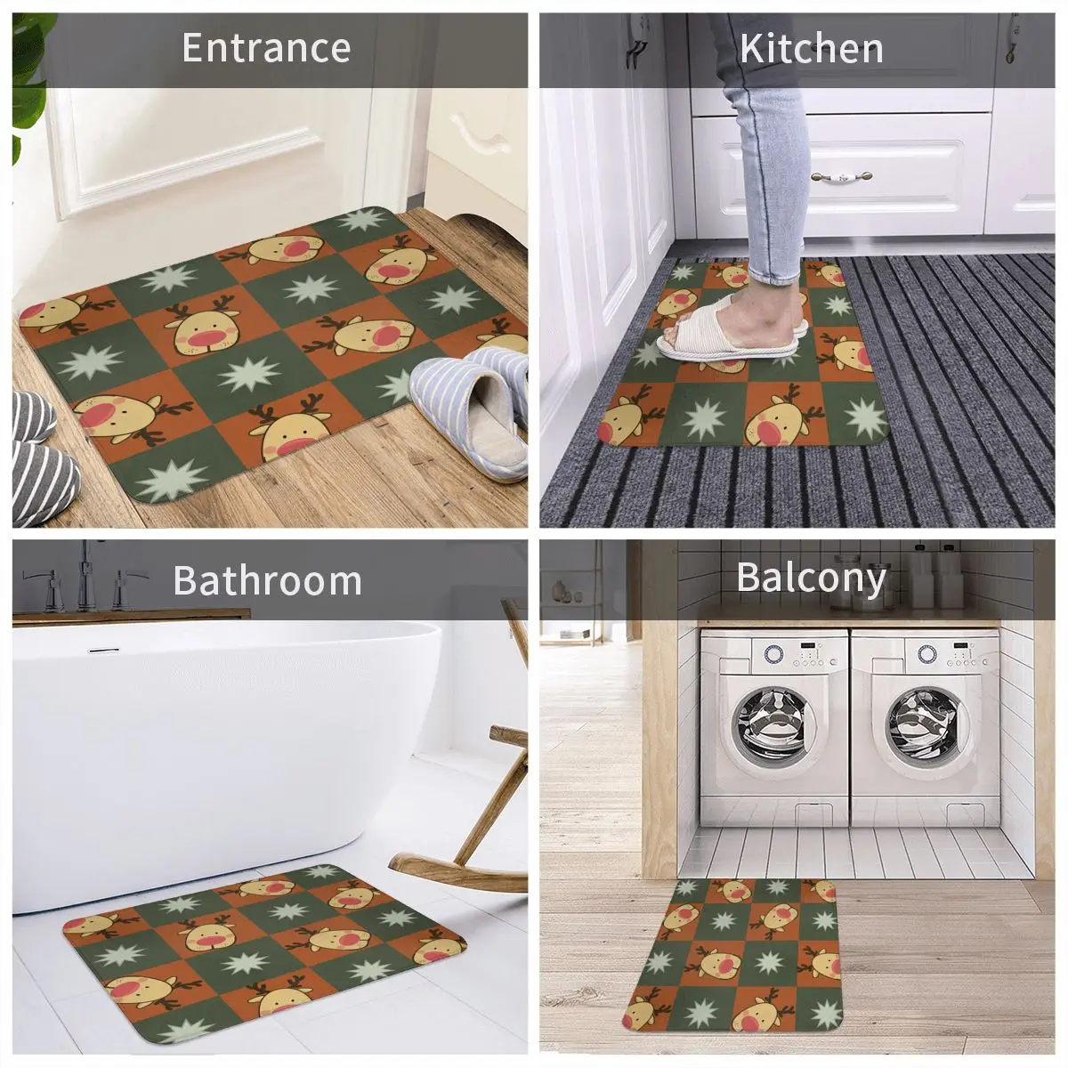 

Door Mat Christmas Elk Bath Mat Rug Carpet Pad Anti-slip Removal Entrance Living Room Home Bathroom Kitchen Balcony