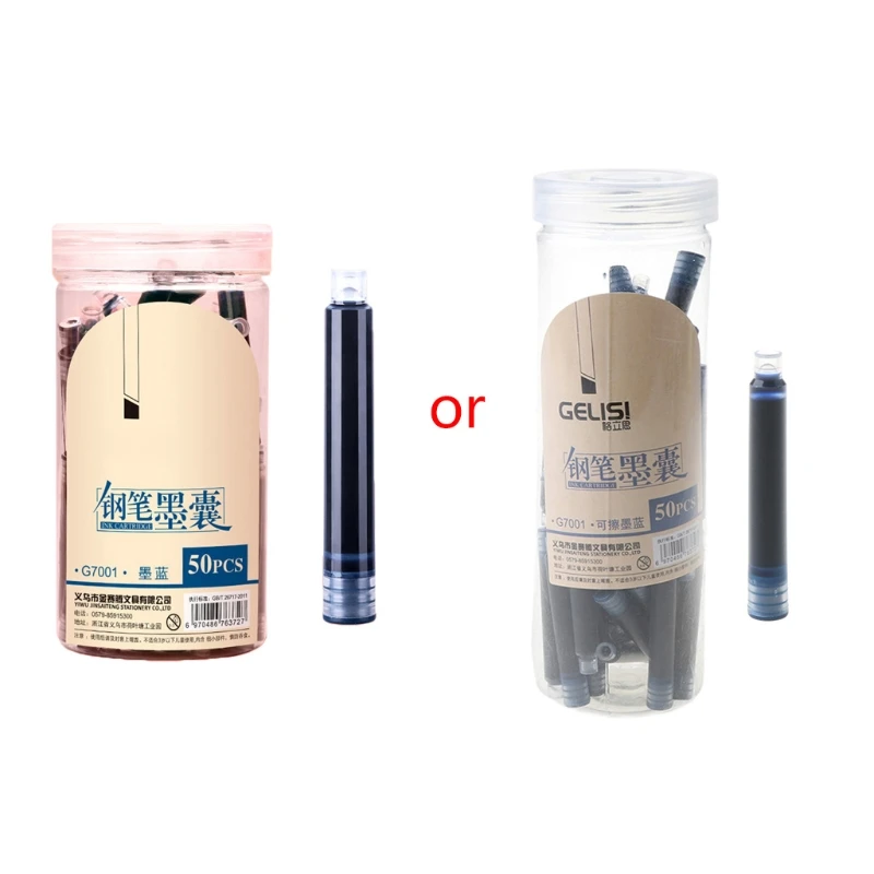 

W3JD 50pcs Fountain Pen Ink Cartridges Sac Refill Calligraphy Writing Stationery School Office Supplies