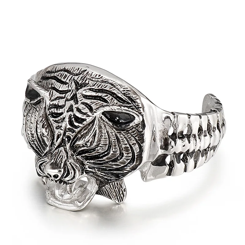 

Fashion Personality Retro Tiger Head Stainless Steel Bracelet Domineering Tiger Head Open Bracelet Fashionable Men's Jewelry