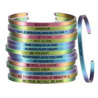 customized personalized engraved rainbow color stainless steel inspirational quotes bangle bar mantra cuff bracelets sl 093