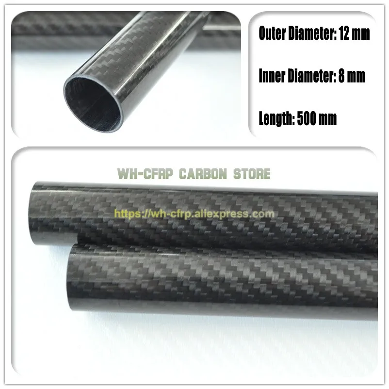 

12mm x 8mm x 500mm Carbon Fiber Tube, with 100% full carbon, Japan 3k improve material Quadcopter Hexacopter 12*8