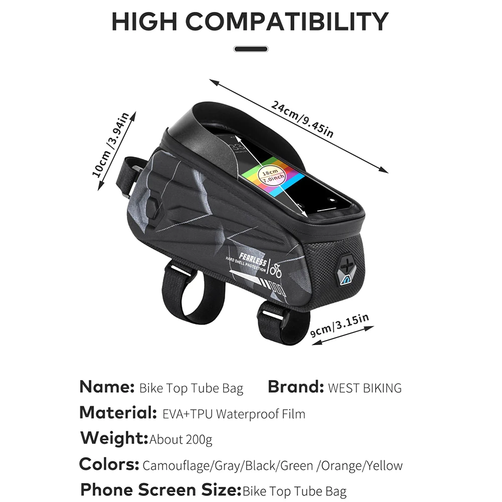

WEST BIKING MTB Bag Pack Bicycle Accessories Waterproof MTB Bag Front Frame Bicycle Phone Packs Cycling Equipment