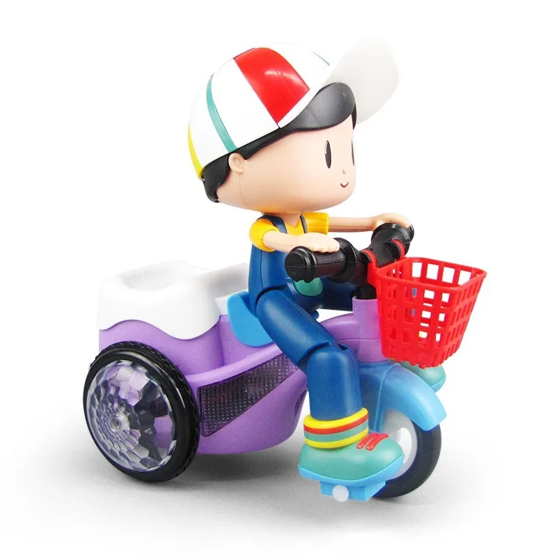 

Creative Automatic Drive Doll Stunt Tricycle 360 Degree Rotation Electric Toys Creative Lighting Music Dancing Figures Toy