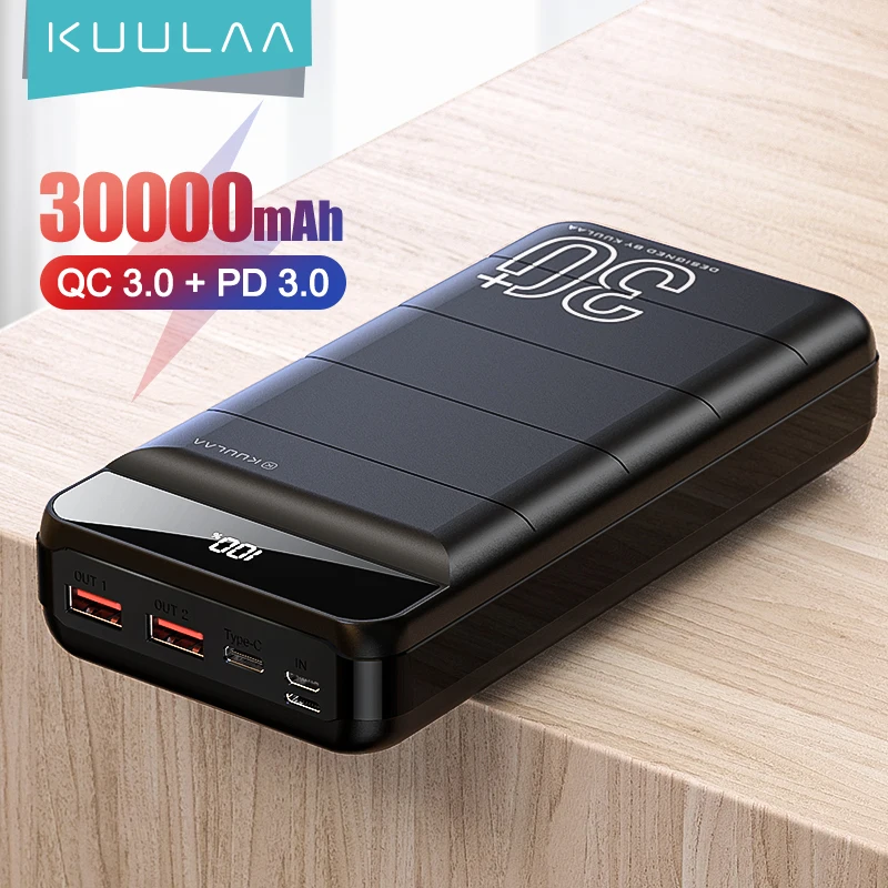Блок питания KUULAA 30000 мАч QC PD 3 0 Пауэр банк с быстрой зарядкой внешний аккумулятор