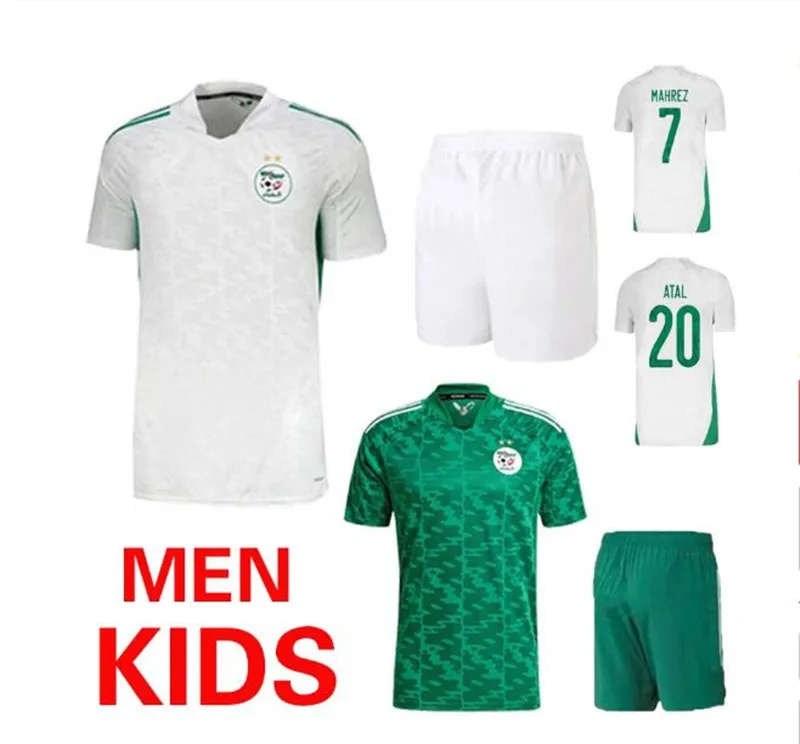 

2021 algeria jrsei 2 estrelas crianas arglia camisa de futebol + shorts 20 21 mahrez atal feghouli criana algeriaes fut