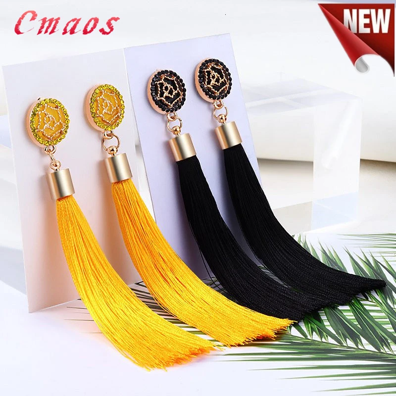 Модный кристалл Длинная кисточка серьги подвески для женщин богемные Этнические