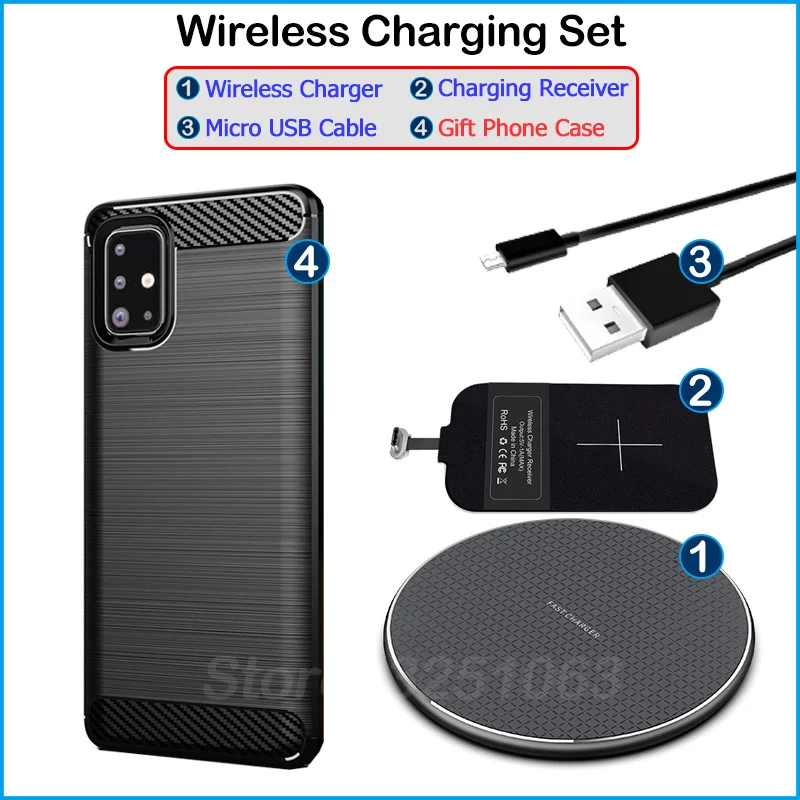 

Qi Wireless Charging Device for Samsung Galaxy A71 Wireless Charger & USB Type C Adapter Charging Receiver Gift Phone Case A71