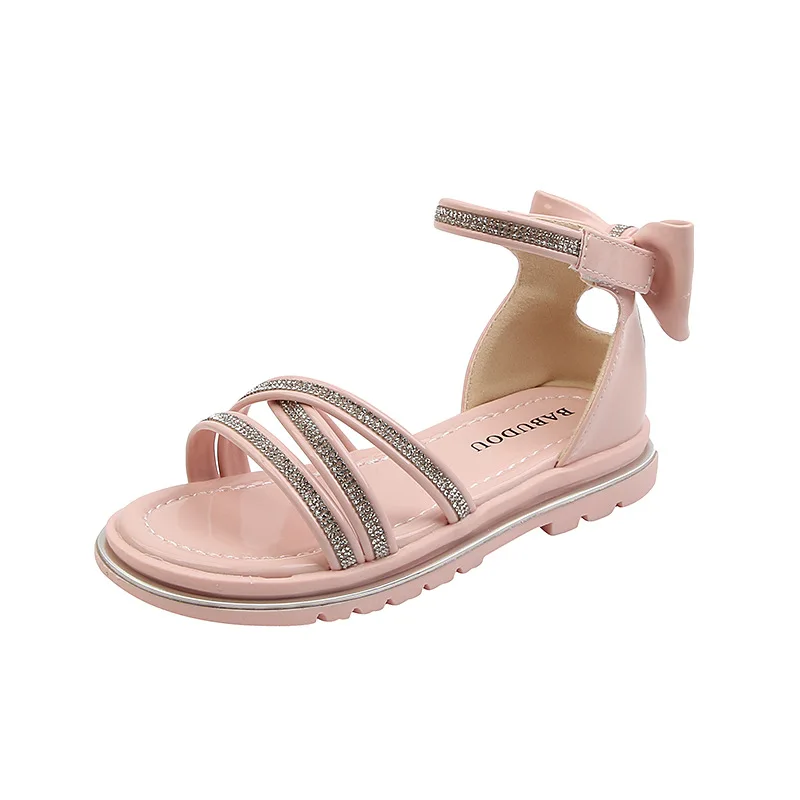 

Children Beach Shoes Little Girls Summer Sandals Kids Dress Princess Shoes 2021 For Fashion Rhinestone Bow Rome Sandal 3-12 Year