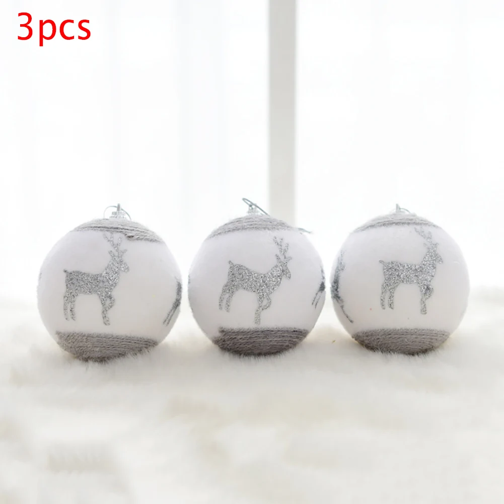 

3 Pcs 7.5cm Flocking Snowflake Elk Print Christmas Tree Ball Decorative Ball Ornaments Pendant Hollow Out Xmas Ball Christmas