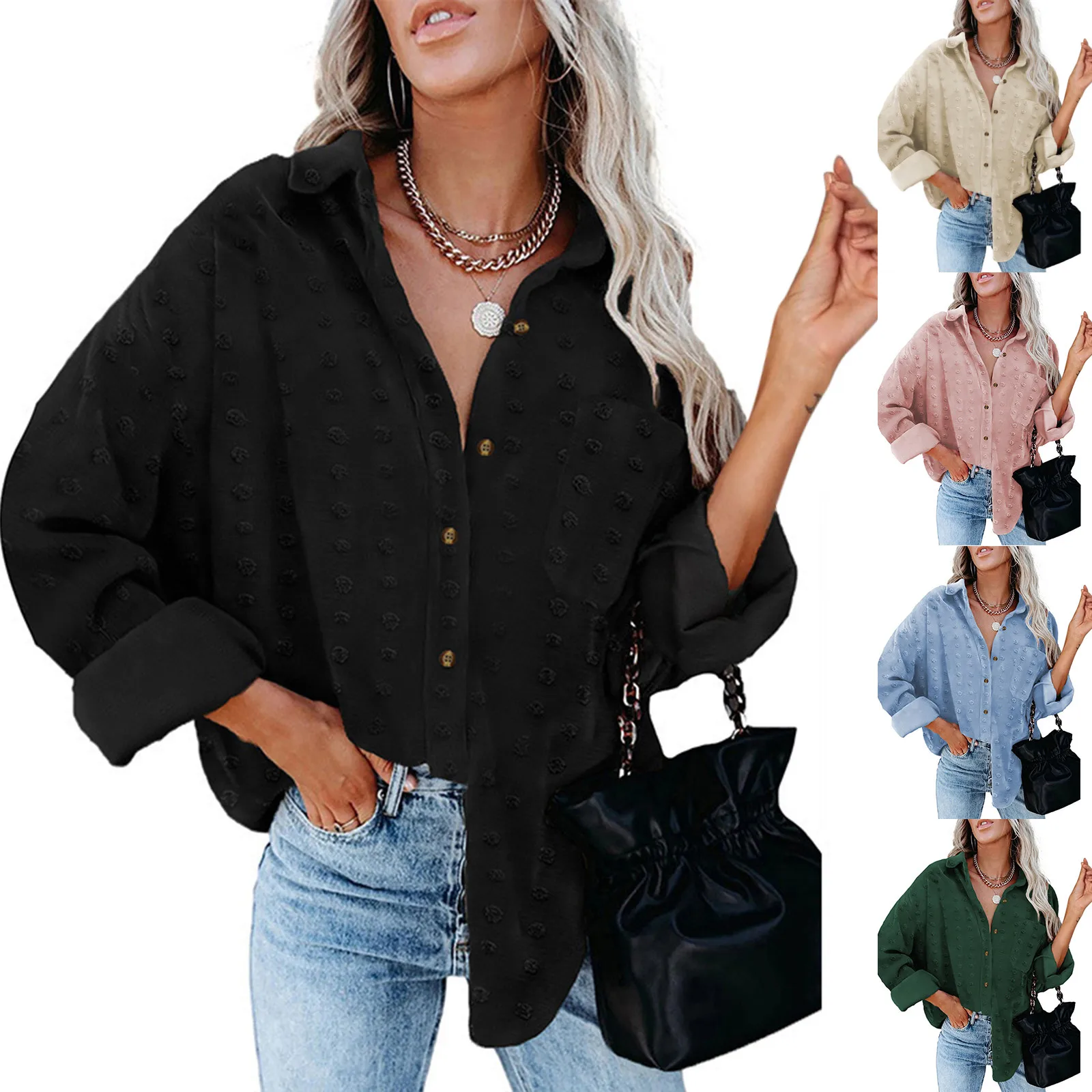 

Women Solid Vintage Blouse Chiffon Loose Office Casual Long Sleeve Shirts Tops Single Breasted Shirts Office Work Blouse 823#Q