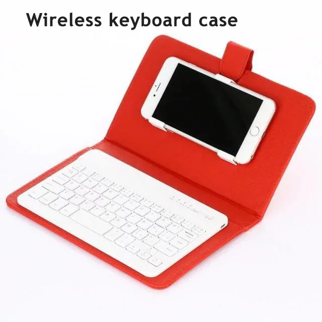 wireless Портативный беспроводной/проводной чехол-клавиатура из искусственной кожи для samsung, держатель для телефона, подставка для Xiaomi Redmi, чехол для смартфона, планшета - Цвет: wireless