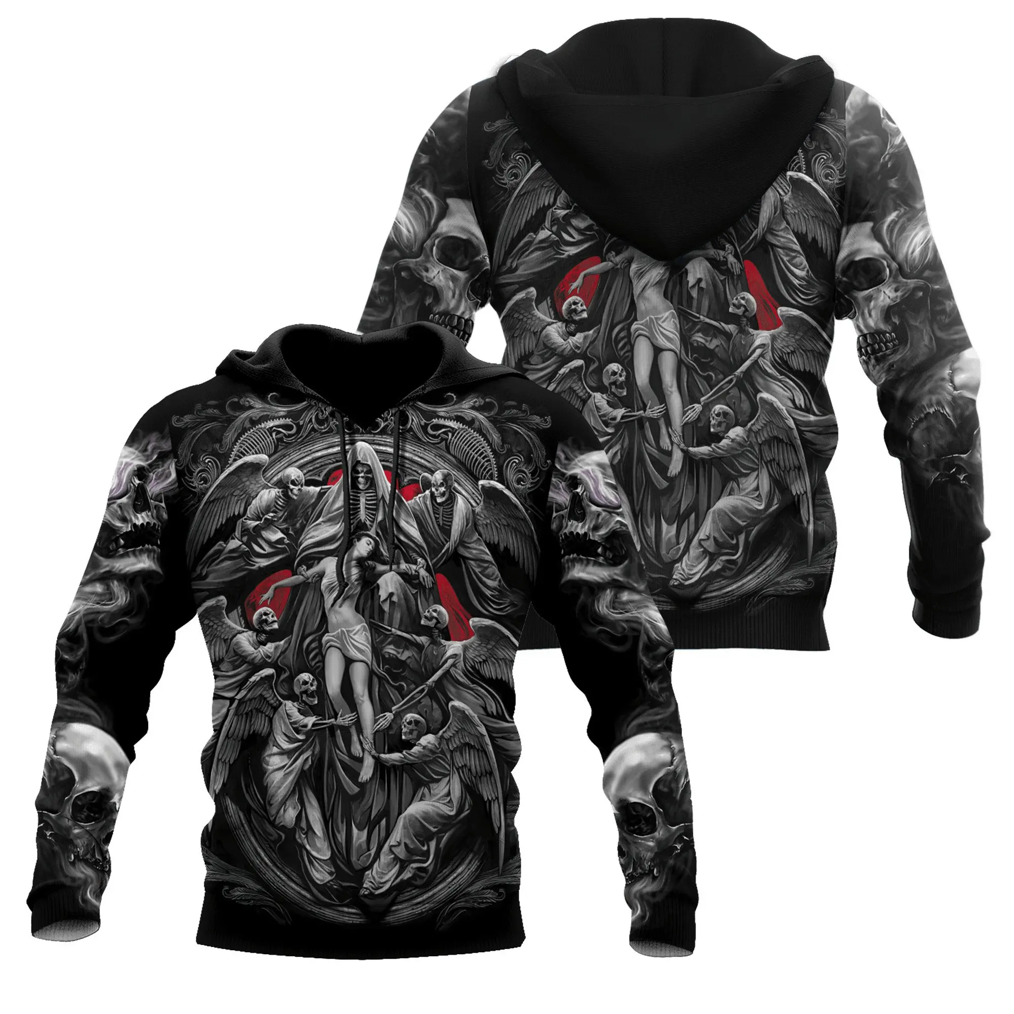 

Autumn Fashion Hoodie Grim Reaper Skeleton Angel and Demon 3D Printed Hoodie Unisex Zipper Pullover Casual Harajuku Streetwear