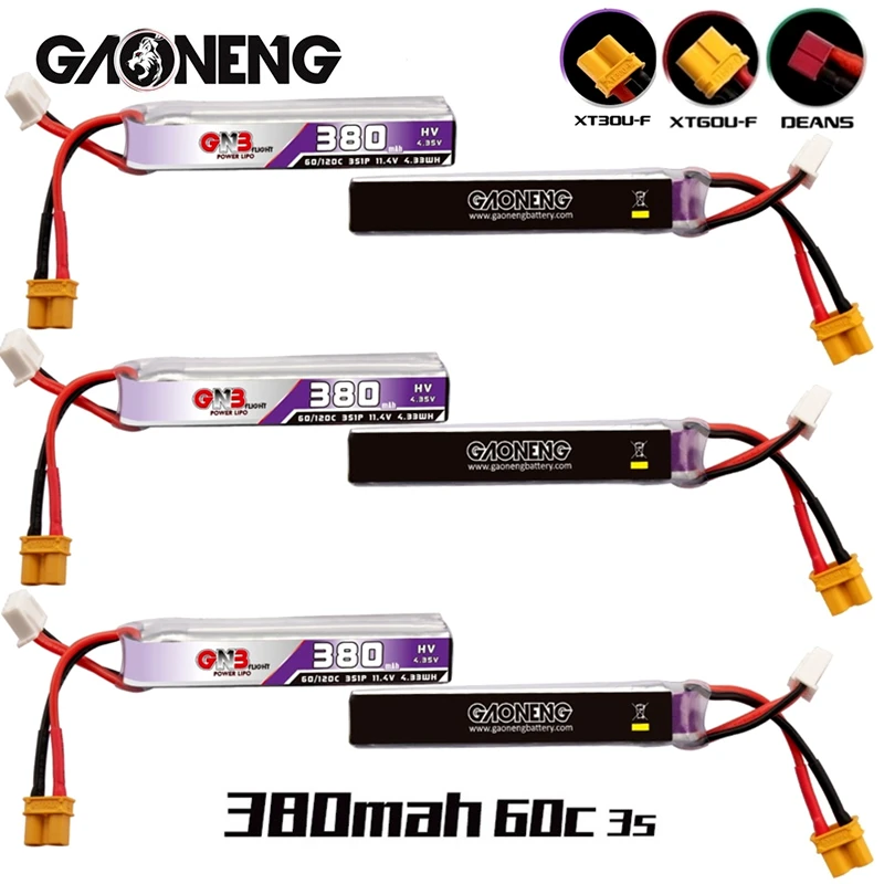

6Pcs GNB HV Lipo Battery 3S 11.4V 380mAh 60C/120C T/XT30U-F/XT60U-F Plug For FullSpeed TinyLeader whoop3S RC FPV Drone parts