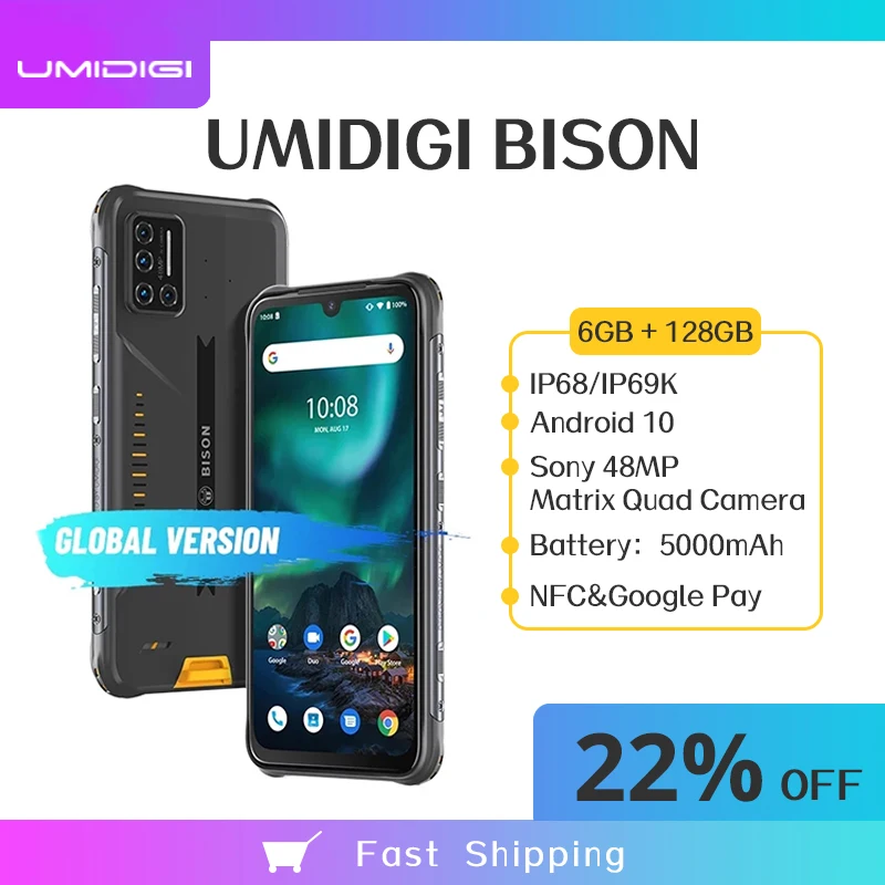 UMIDIGI Зубр 6 ГБ/8 ГБ + 128 Гб NFC IP68/IP69K Водонепроницаемый прочный телефон 48MP Quad Camera 6,3