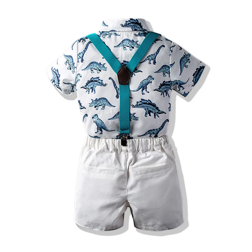 BINIDUCKLING Kids Boy Formal Clothes Set Dinosaur Printed Bow-Tie Shirt Pants Suit For Child Boys Clothing | Детская одежда и