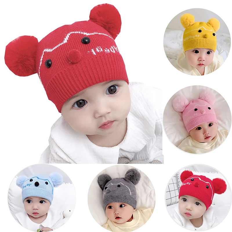 Детская зимняя шапка детская с милым медведем вязаная для малышей мальчиков и