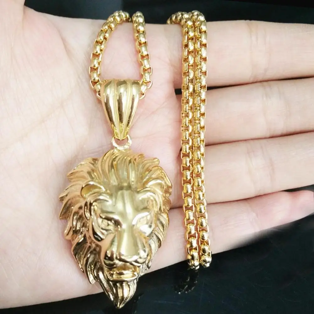 Ожерелье с подвеской в виде головы льва из нержавеющей стали 316L
