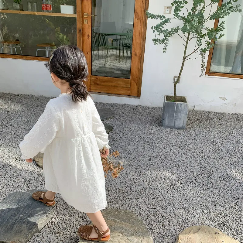 Весеннее милое хлопковое кружевное платье принцессы для девочек белое