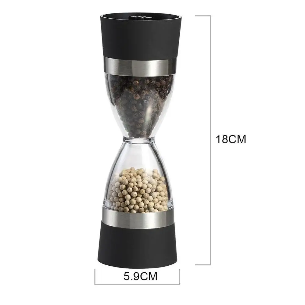 

2 in 1 Double Head Pepper Grinder Pepper/Salt/Spices Transparent Grinder Removable Kitchen Plastic Cooking Tool T3X4