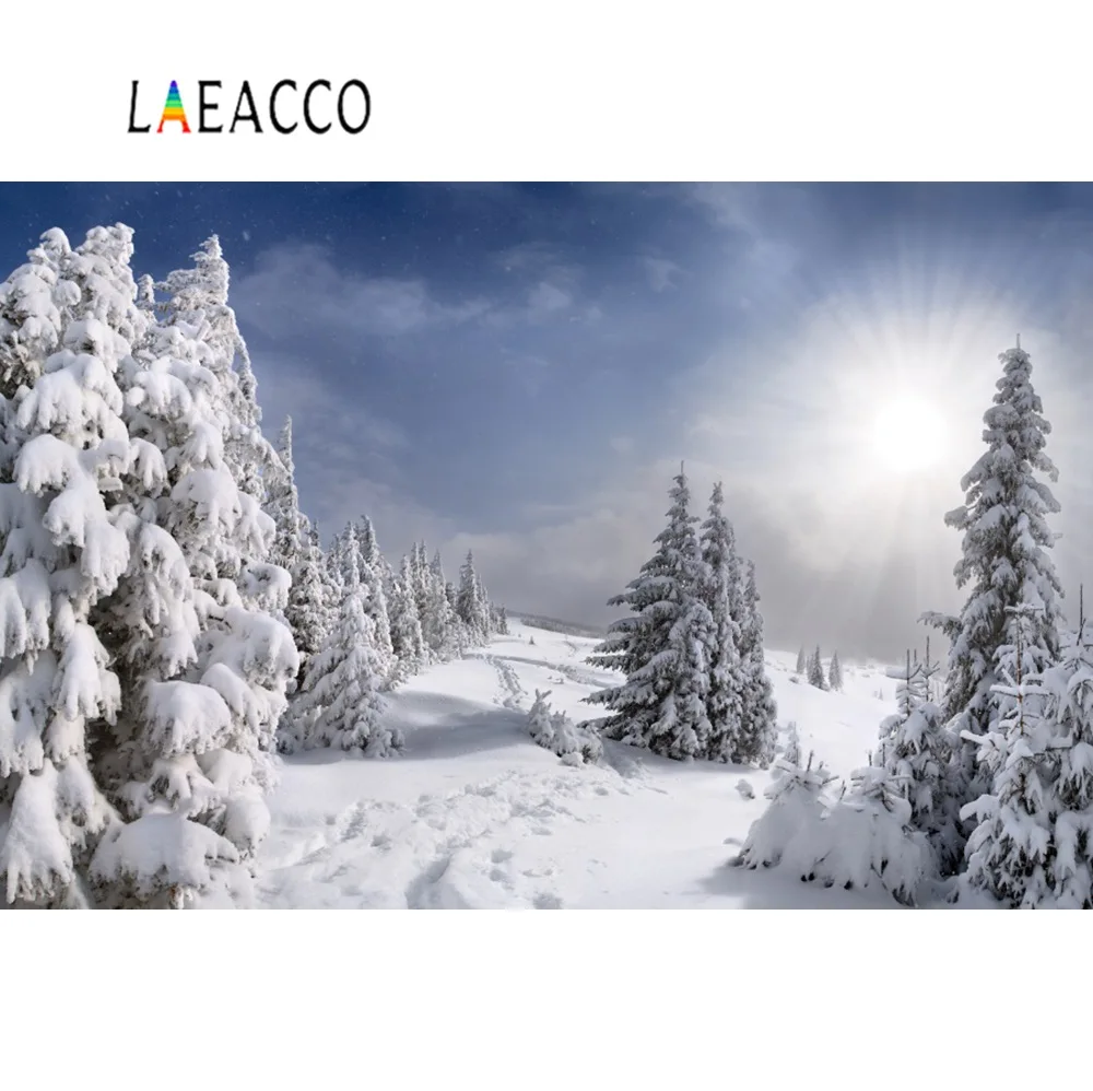 Laeacco сосновый лес зима Тяжелый снег Блестящий Солнечный свет живописный Фотофон фон для фотосессия Фотостудия