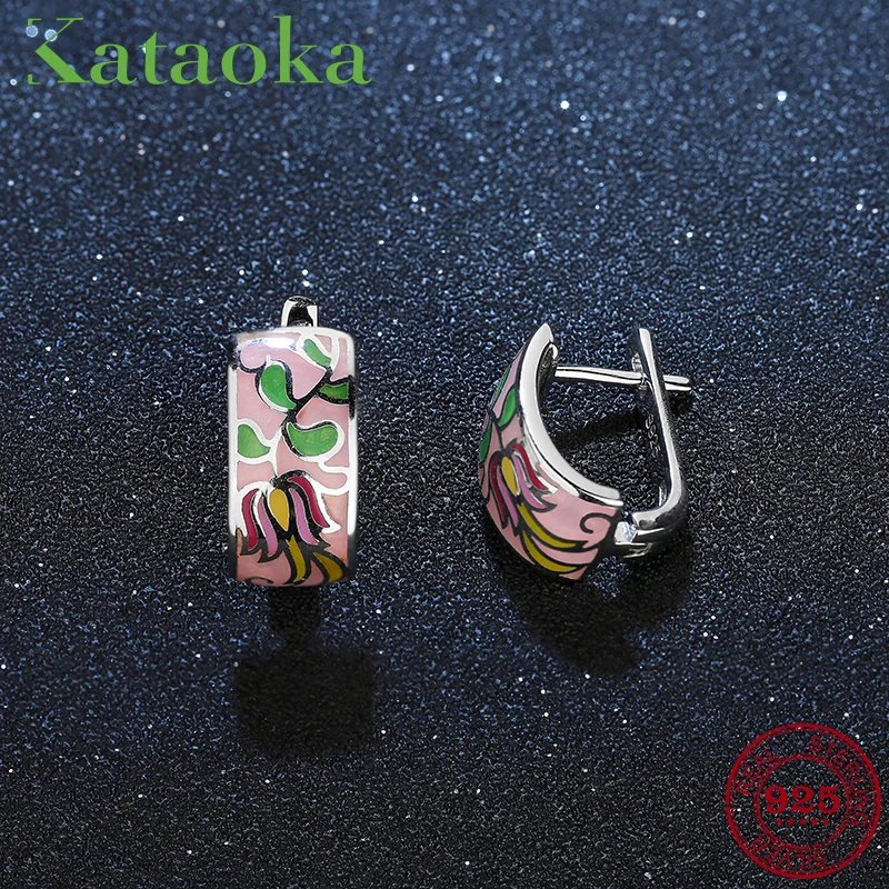 Женские серьги гвоздики с розовым цветком из стерлингового серебра 925 пробы