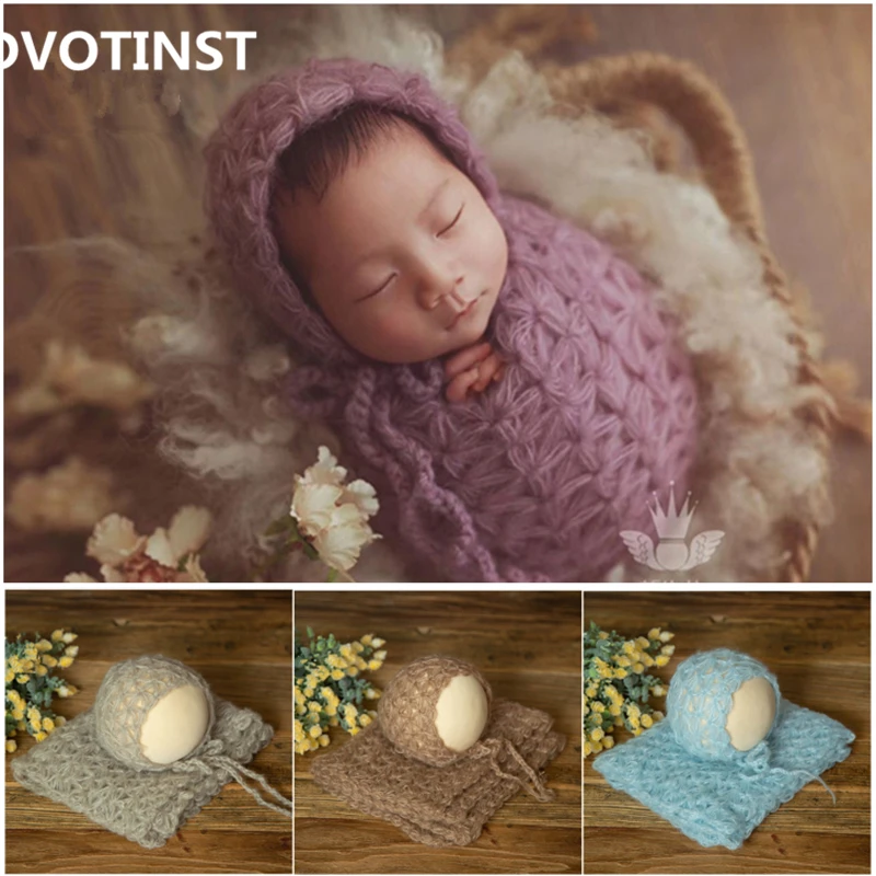 

Dvotinst Newborn Photography Props for Baby Handmade Kint Cute Hat Bonnet Wraps Fotografia Accessorio Studio Shoots Photo Props