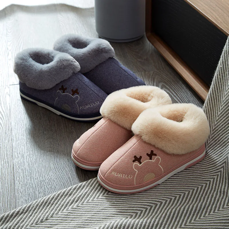 

2020 Faux Fur Winter Warm Shoes Woman Men Indoor Slippers Soft Plush Anti-slip Lovers Home Floor Slipper Cotton Flat Slides