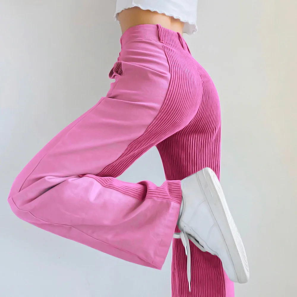 

Corduroy Y2K Baggy Joggers Women Brown Patchwork Straight Trousers Neon Color Vintage 90s Aesthetic Streetwear Pants