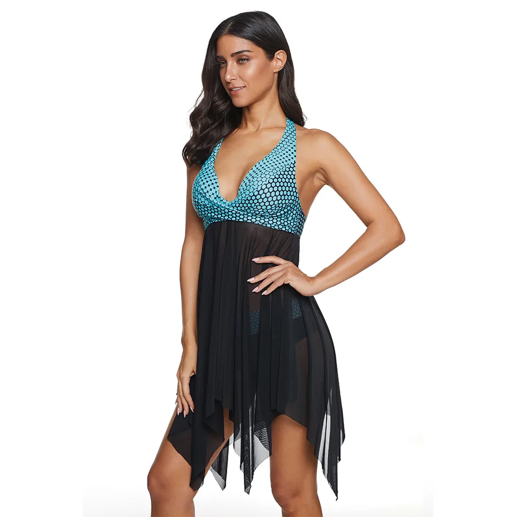 Женский купальник купальный костюм из двух частей размера плюс в горошек