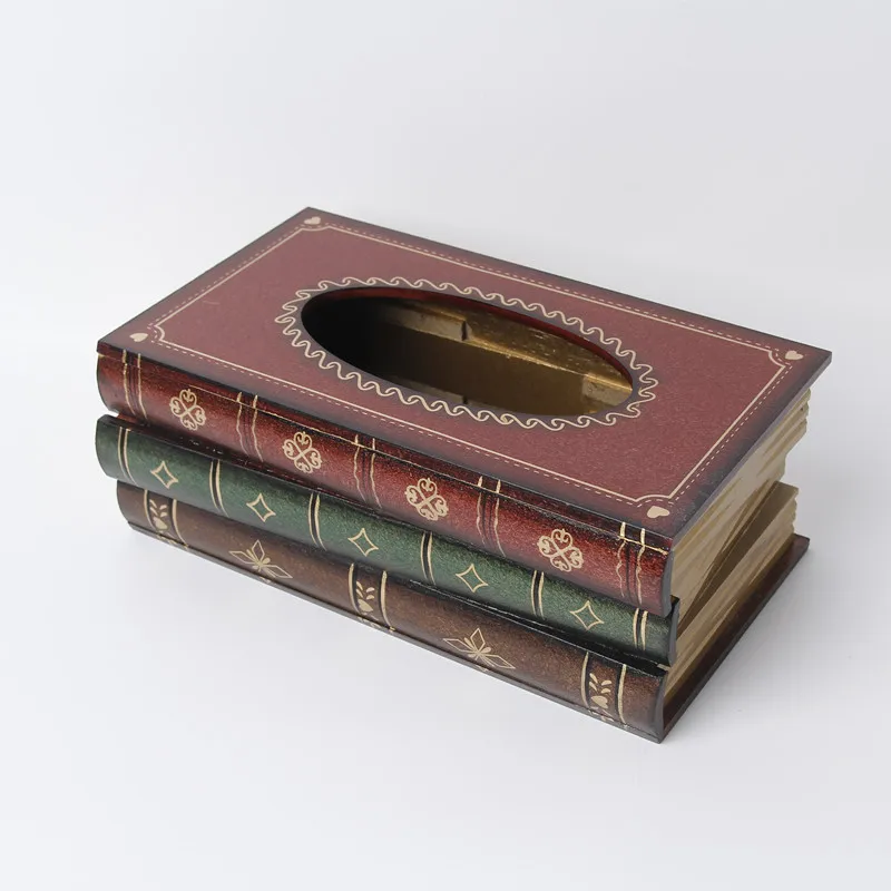 

Retro wooden ancient book simulation book hand-painted book-shaped wooden tissue box art paper box