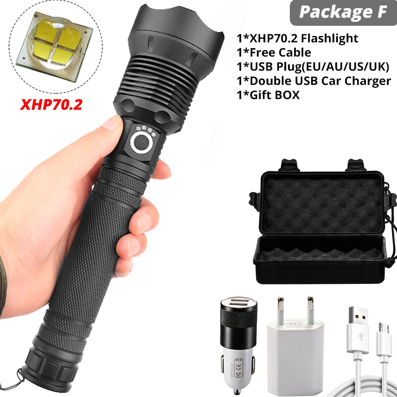 Супер мощный Xlamp XHP70.2 XHP90 светодиодный фонарь USB XHP50 лампа Zoom тактический фонарь 18650 26650 перезаряжаемый аккумулятор - Испускаемый цвет: Package F-XHP70.2