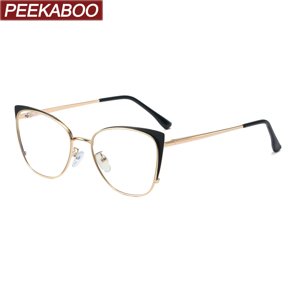 

Peekaboo gold metal fashion eyeglass frame for women anti blue light cat eye glasses for computer clear lens high quality