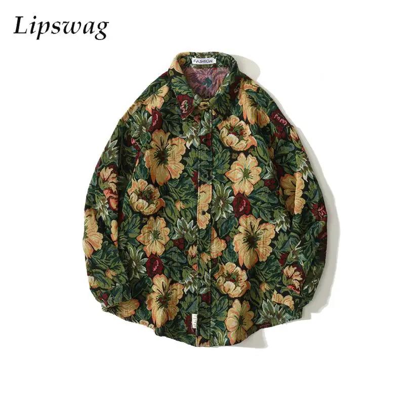 

Мужская шерстяная рубашка с винтажным принтом, Свободная Повседневная рубашка с отложным воротником, на пуговицах, с длинным рукавом, Осень...