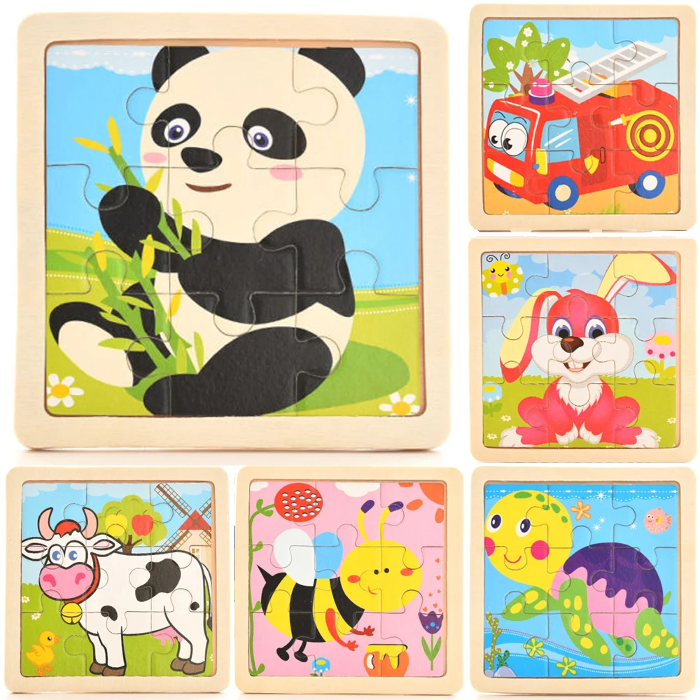 

9pcs Of Wood Puzzle Baby Young Children Early Lessons Learned Intelligence Cartoon Animal Puzzle Wooden Toys Developmental Toys