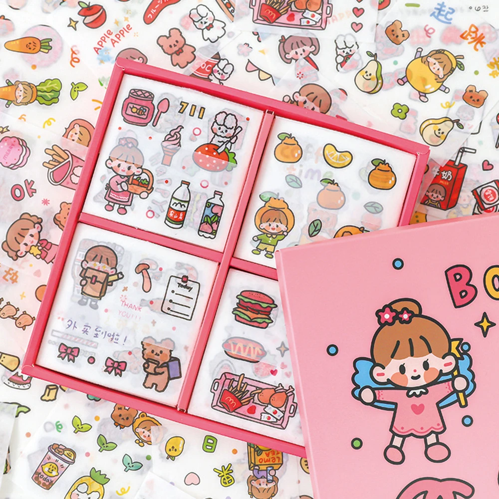 

100 Pcs Kawaii Sticker Set Drink Food Animals Girls Adhesive Stickers For Scrapbooking DIY Stationery Gift Packing Decoration